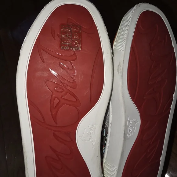 Christian Louboutin Kids' Orange and White Sneakers with Silver Accents - Picture 7 of 10